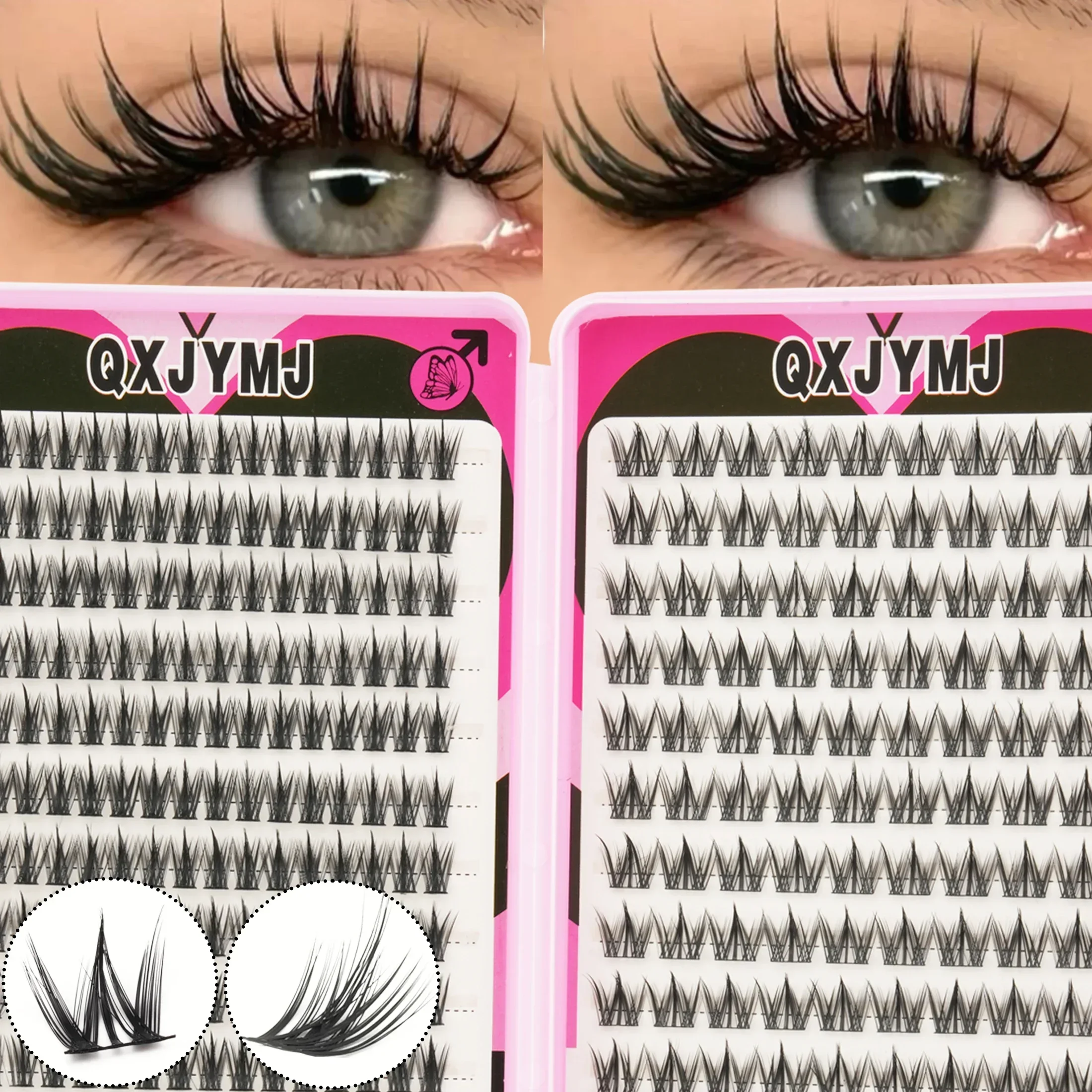 28 Rows Cartoon Cluster Lashes D Curl Cross Design Fluffy Soft Individual DIY Eyelash Extensions For Beginners Eye Makeup