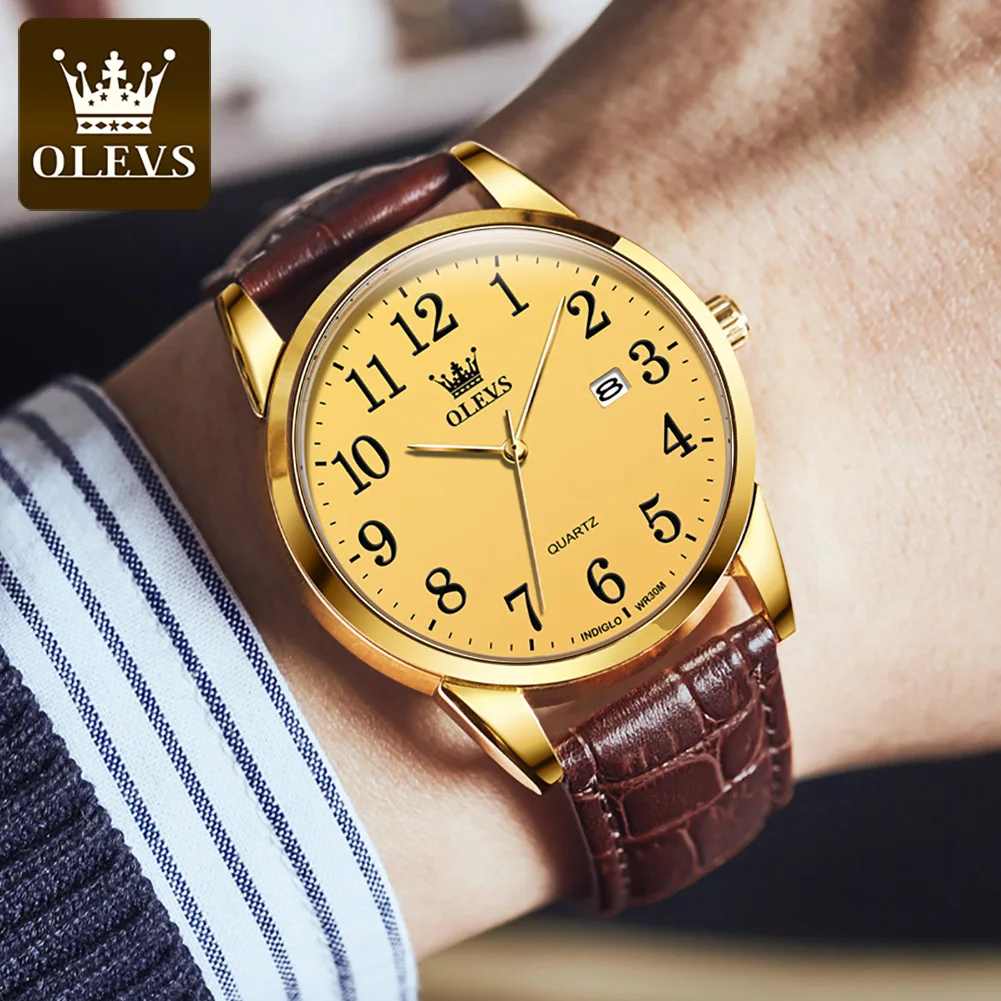 OLEVS Business Classic Men\'s Watch Digital Dial Clock Waterproof Luxury Leather Strap Auto Date Fashion Men\'s Quartz Wrist watch