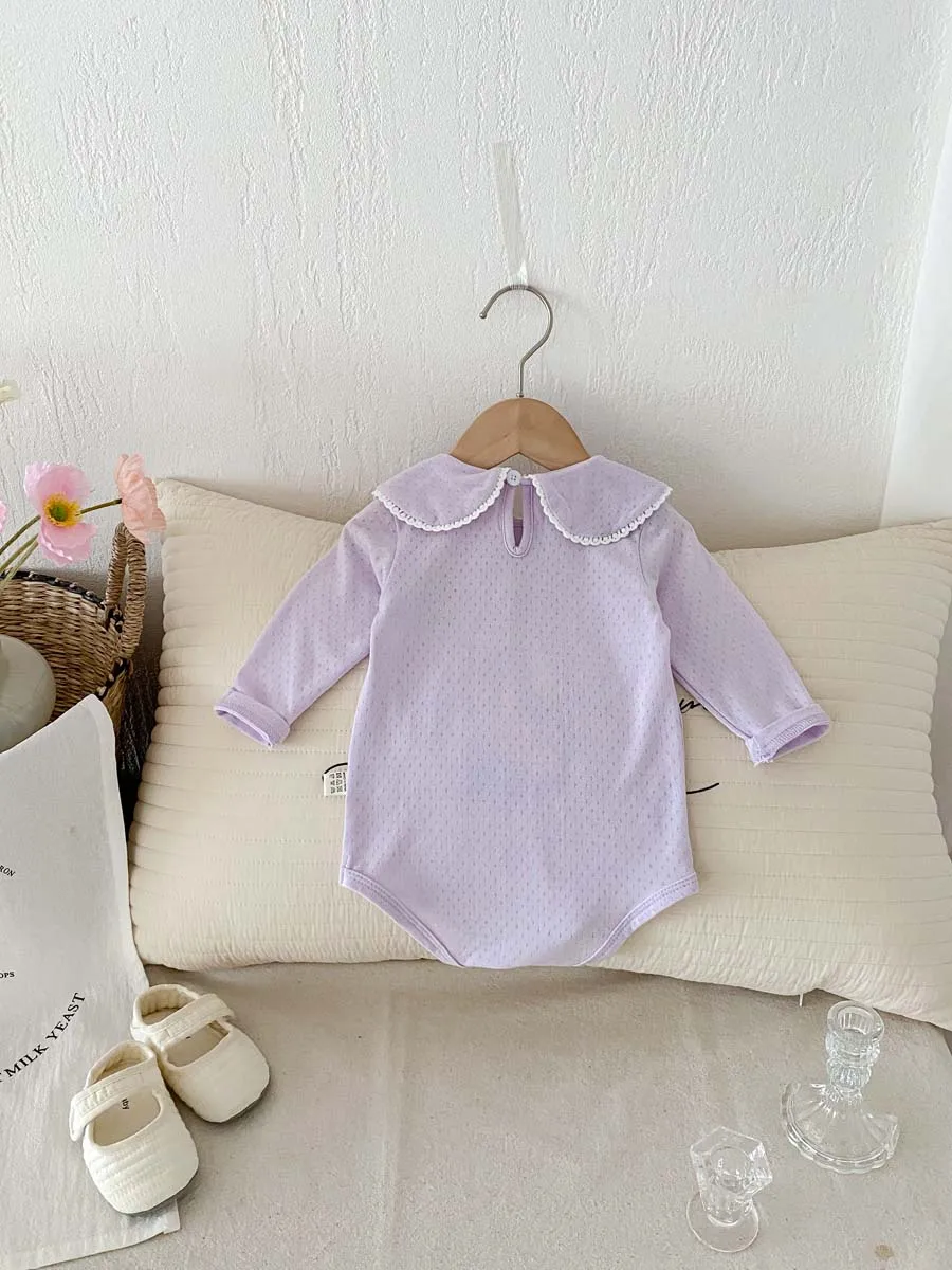 Spring and Autumn Newborn jumpsuit, Baby jumpsuit, Girls\' long sleeved lace collar jumpsuit, 0-2 years old