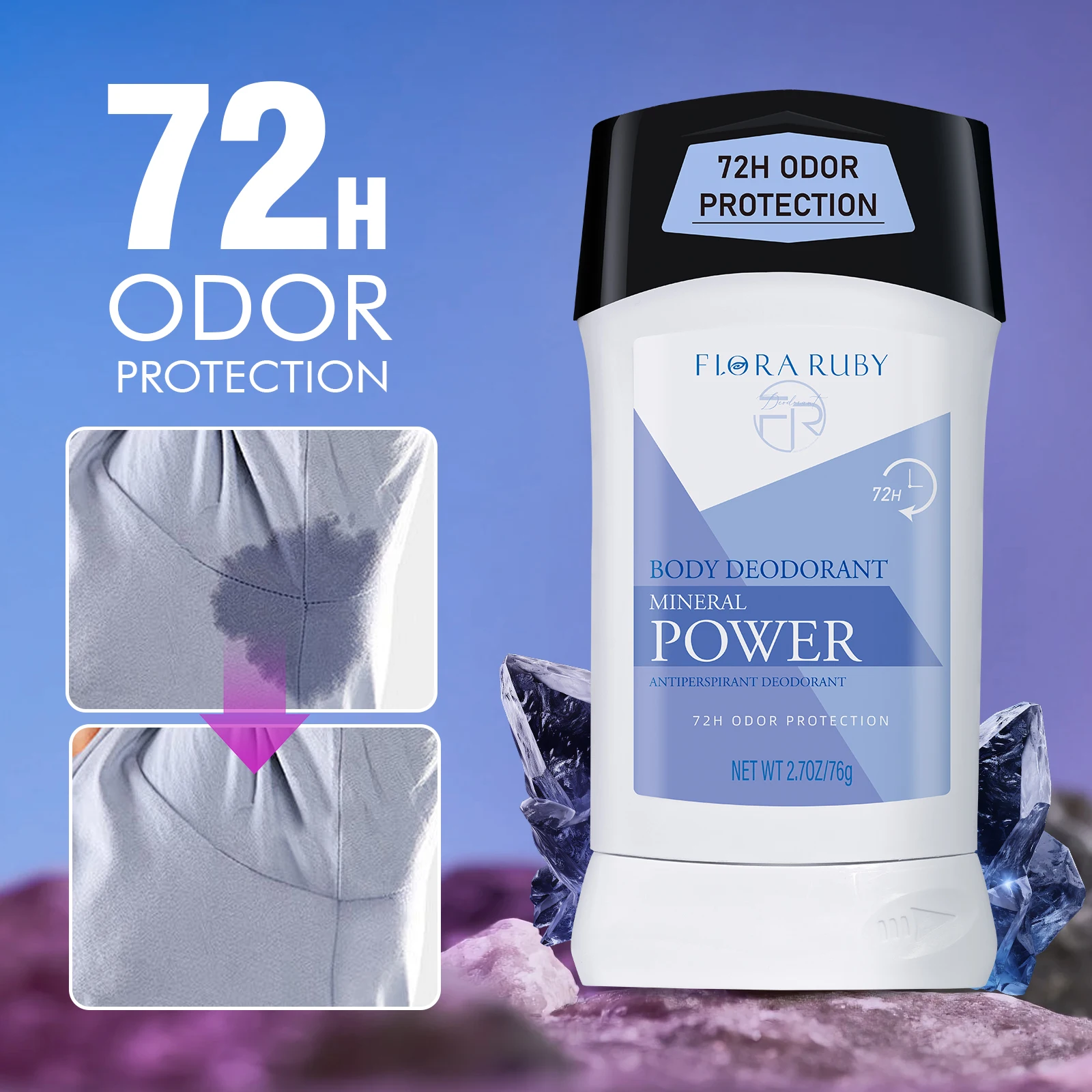 Deodorant for Men Reduce Sweating Odor Remover Underarm Body Deodorant Stick Fast Dry Lasting Portable Refresh Mineral  2.7OZ