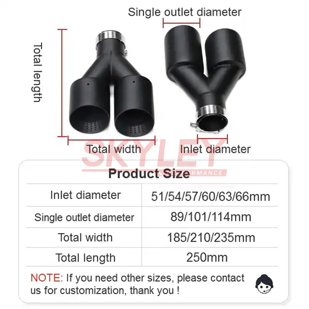 Matte Stainless Steel Dual Exhaust Tip Universal Customized Exhaust System Muffler Tip Y Shape Nozzle Ak Logo