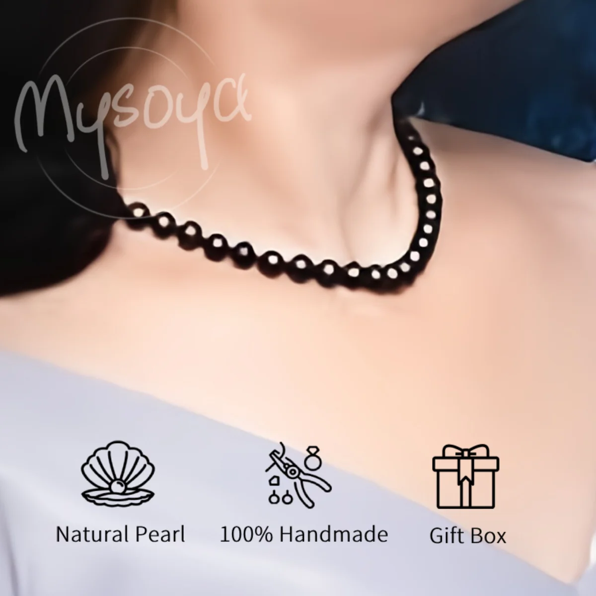 

MYSOYA 7-8mm Black Freshwater Pearl Necklace For Unisex Multiple Sizes With Gift Box Perfect Gift For Wedding Birthday Christmas