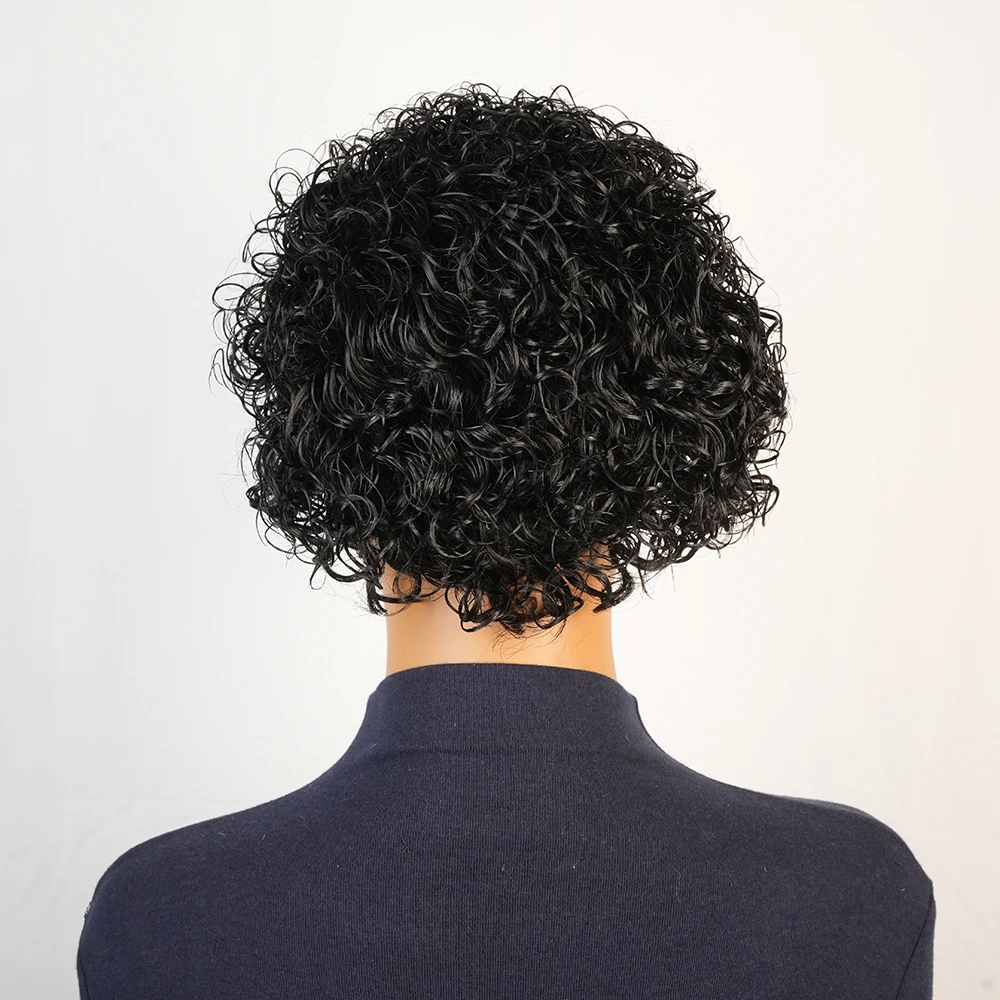 Short Kinky Curly Headband Wig 100% Human Hair for Black Women Brazilian Bob Style with Bangs Full Machine Made Natural Look