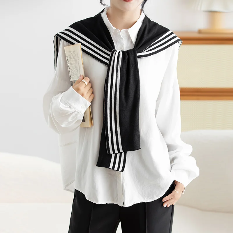 

Knitted Striped Shawl Paired With High-End Women's Early Spring 2025 New Thin Scarf For Neck Protection Internet Famous Shoulder