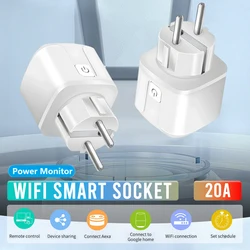 EWelink WiFi Smart Socket 20A EU Smart Plug con funzione di temporizzazione del monitor di alimentazione Controllo domestico intelligente Funziona con Alexa Google Home