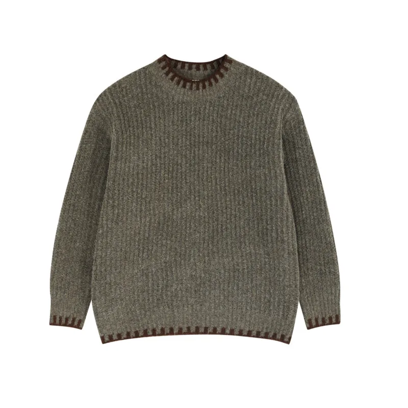 WVGA Autumn Winter New Man Tide O-Neck Vintage Trendy Loose Pullover Sweaters Niche Chic Casual Long Sleeved Tops Ins Y2K W12398