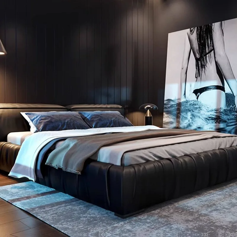Simple European Bed Bedroom Designer Princess College Trendy Safe Individual Mid Century Bed Postmodern Muebles Salon Furniture