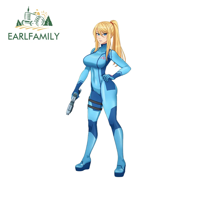 EARLFAMILY 13cm x 5.4cm Samus Aran Zero Suit Car Stickers Gun Anime Cool JDM Uniforms Auto Motorcycle Decal Creative Graphics