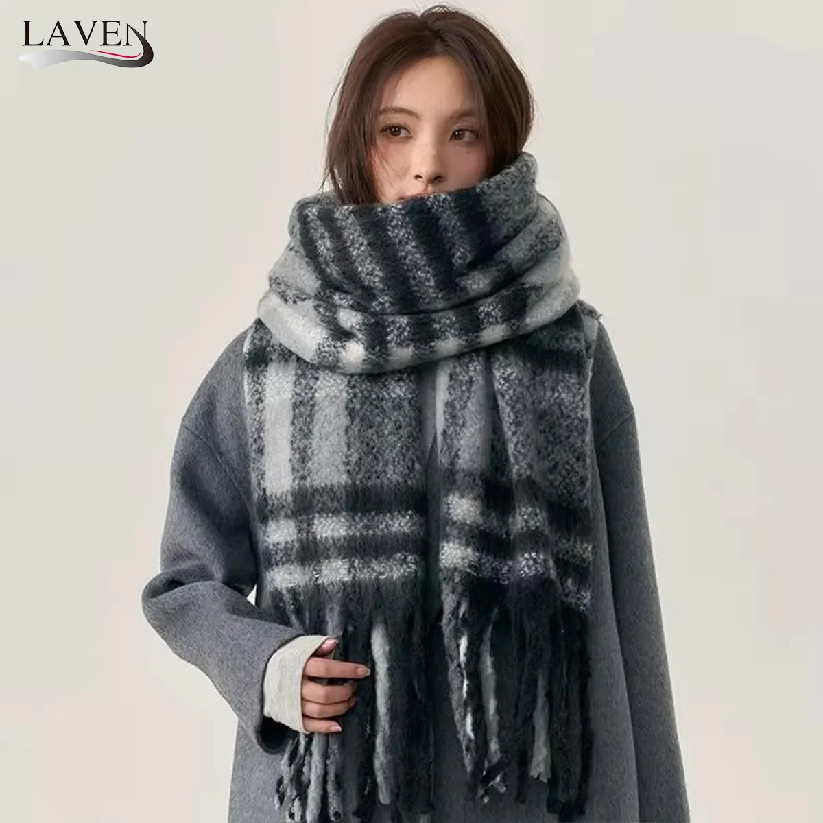 

Новое теплое кашемировое одеяло, женский зимний шарф, модный клетчатый шарф из пашмины, толстые накидки с кисточкой, повседневный Bufanda