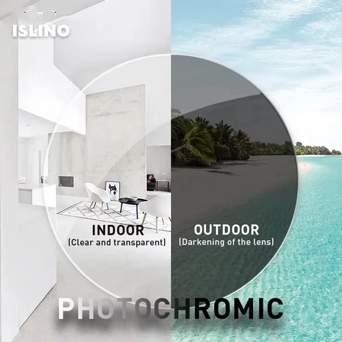 Imagen 2 del producto ISLINO Anti rayos de luz azul serie fotocromática lente progresiva 1,56 1,61 1,67 1,74 lentes asféricas de resina CR-39 graduadas