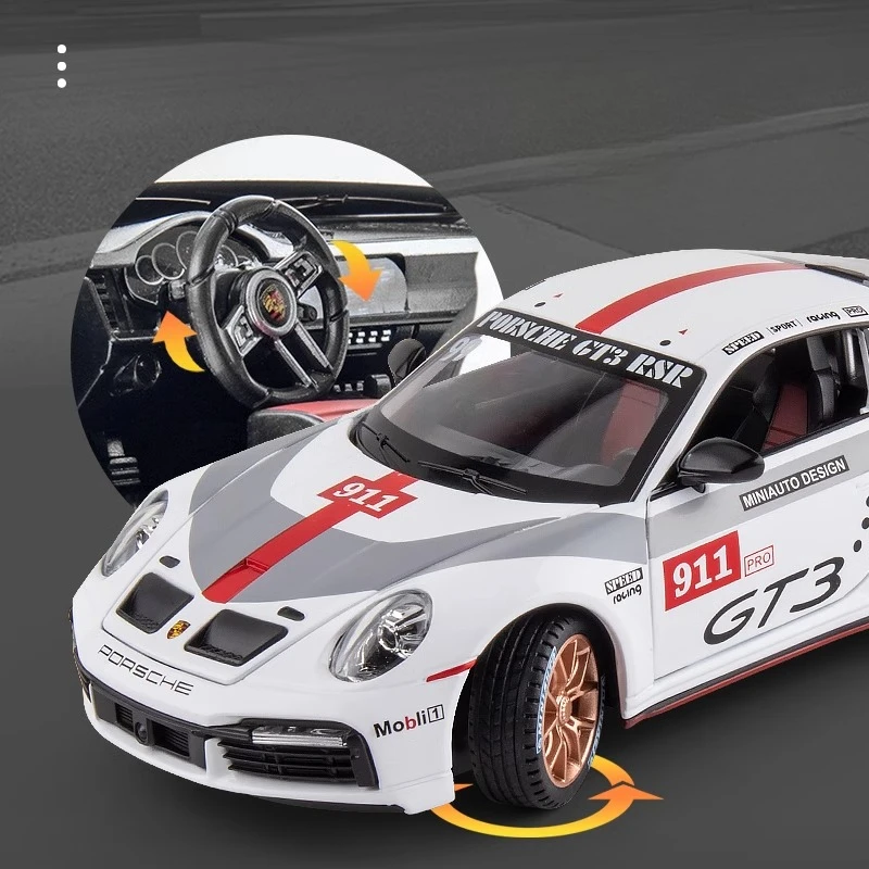 1:24 Porsche 911 GT3 RSR voiture de sport alliage moulé sous pression jouet véhicules métal voiture modèle son lumière retirer enfants jouets Collection cadeaux
