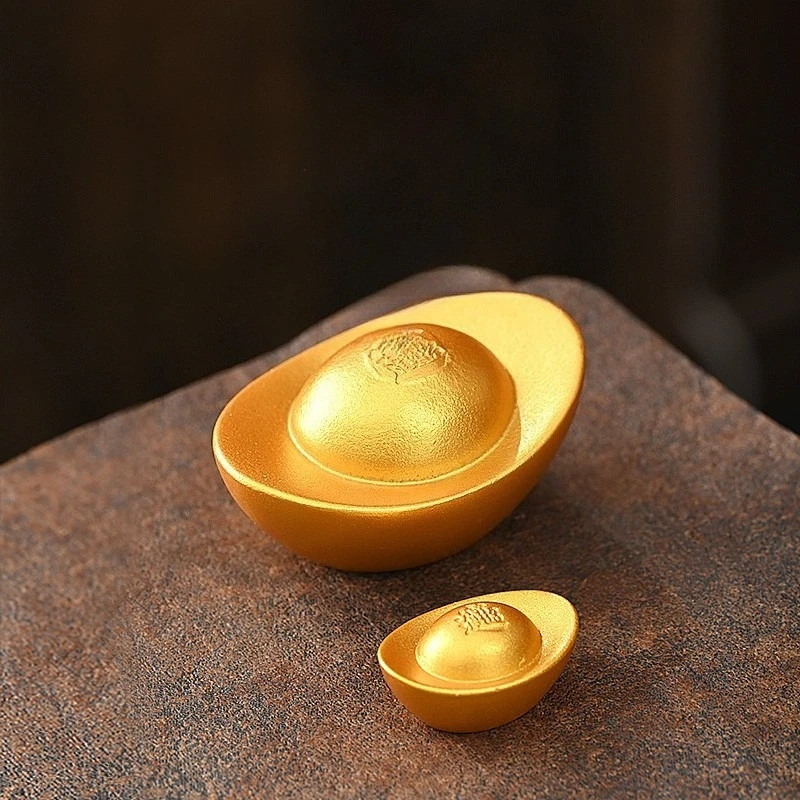 Color Changing Tea Pet Lucky Gold Ingot Ceramic Figurine Feng Shui Wealth Ornament for Tea Table Home Decor Desk Decoration