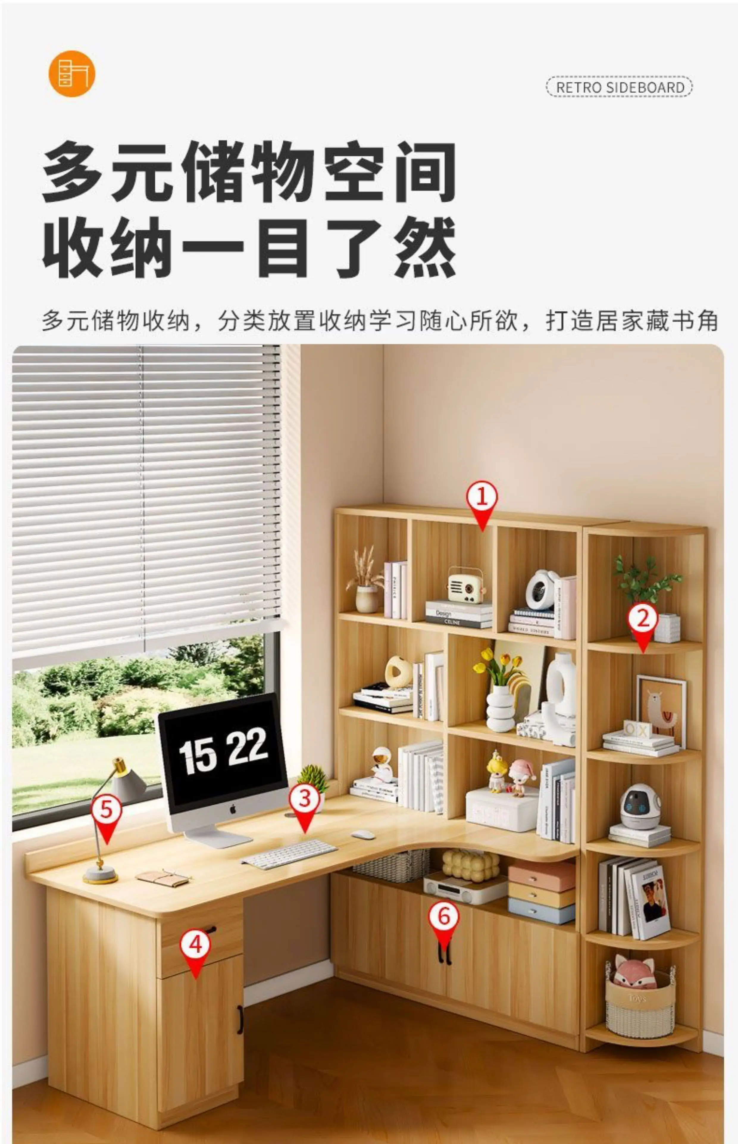 Computer Desk Bookshelf Integrated Shelves Drawers Large Laptop Home Bedroom Student Study Writing Desk Simple Office Table