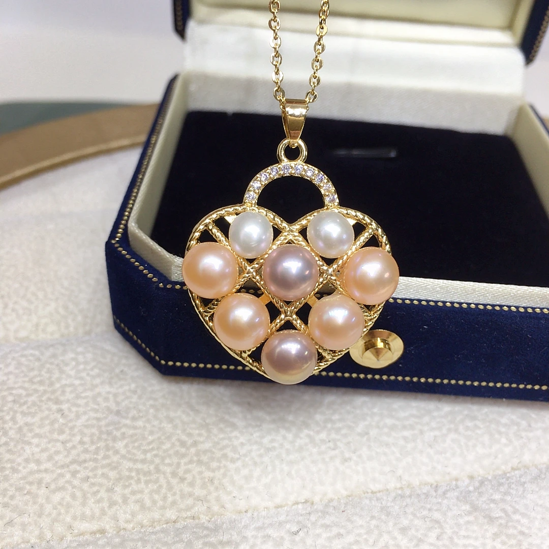 

Zhuji 5A grade natural freshwater pearl necklace heart-shaped handbag mixed color multi pearl pendant