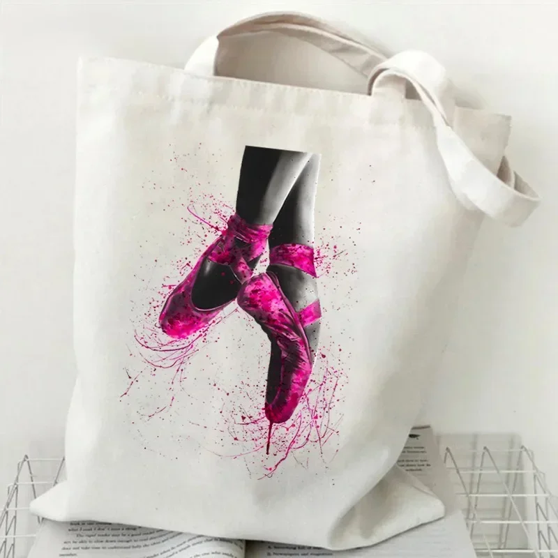 Dance Ballet Girl Canvas Bag Shoulder Tote Bag Women Casual Fashion Shopping Bag Large Capacity Handbag Gifts