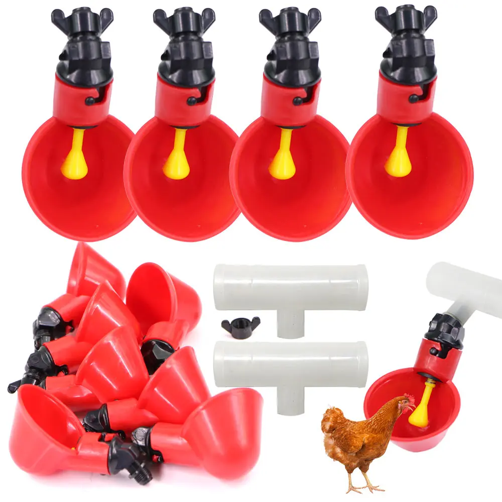 Farm Automatic Quail Drinker Plastic Chicken Waterer Bowl Straight Pipe with Yellow Nipple Hanging Water Cup Poultry Coop Feeder