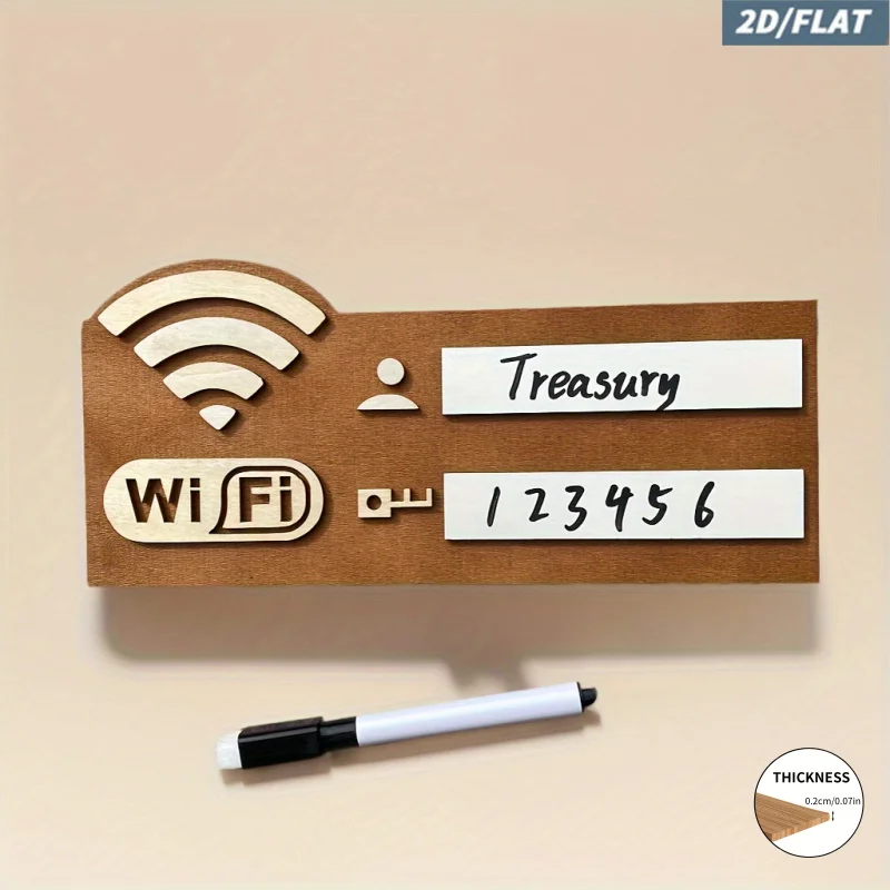 1 Stück 2D Flaches Vintage-Holzschild für WLAN-Passwörter - Wandmontierter Drahtlosnetzwerk-Indikator mit Wi-Fi-Symbol, Benutzerbildchen, Netzwerknamen