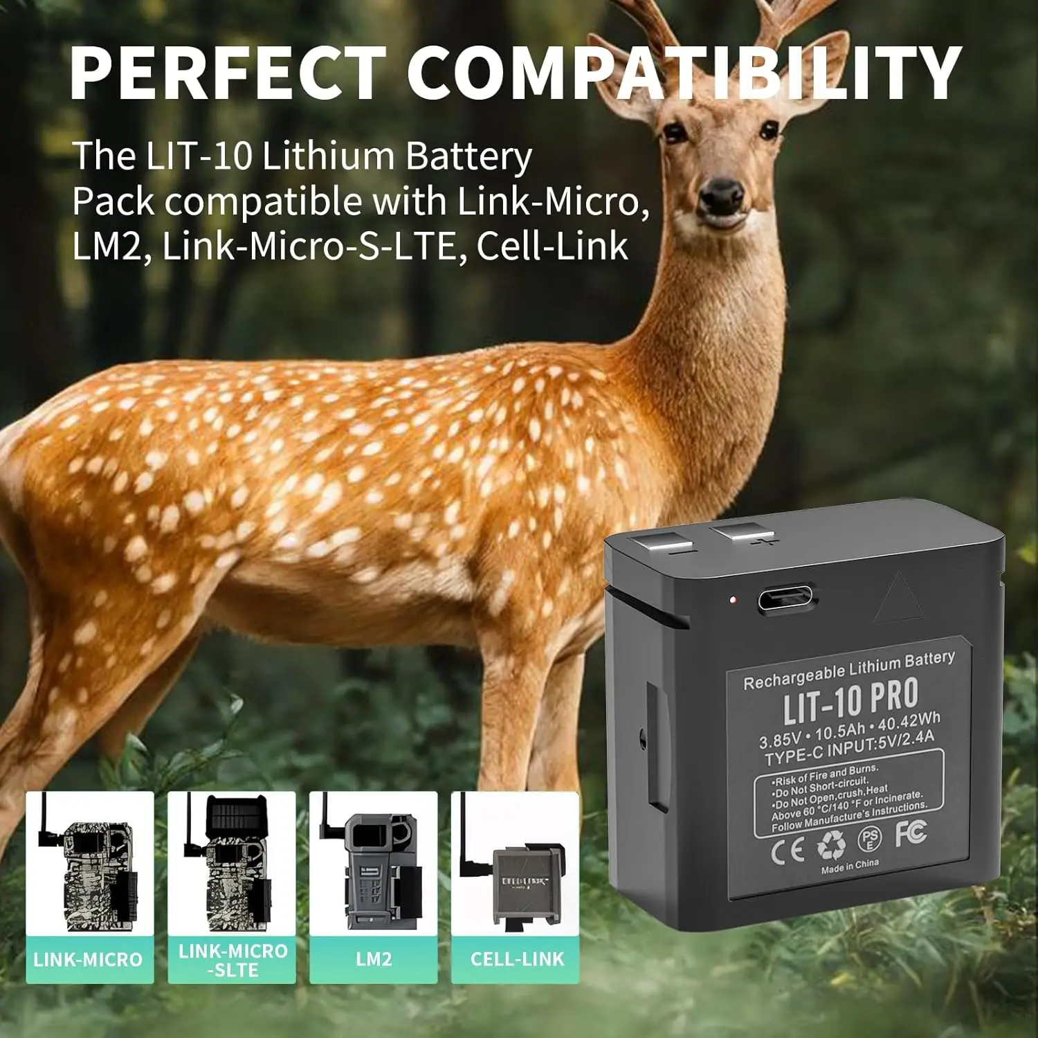LIT-10 Pro 10500mAh Cellular Trail Camera Replacement Battery Compatible with SPYPOINT LIT-10 LM2 Link-Micro Cell-Link Series