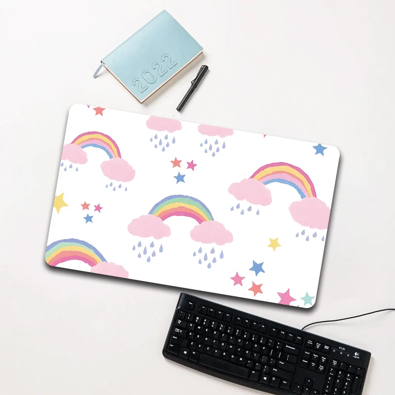 

Rainbow Star Cloud Mouse Pad Large Non-slip Waterproof Desk Mat for Laptop Office