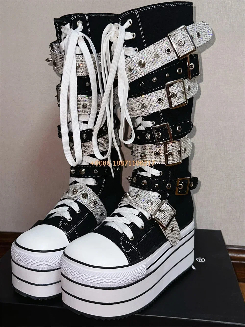 Холщовые ботинки на толстой подошве с заклепками и пряжкой на ремне, круглые парусиновые ботинки на шнуровке, уличные киберпанк-рок, новые модные женские спортивные повседневные длинные ботинки