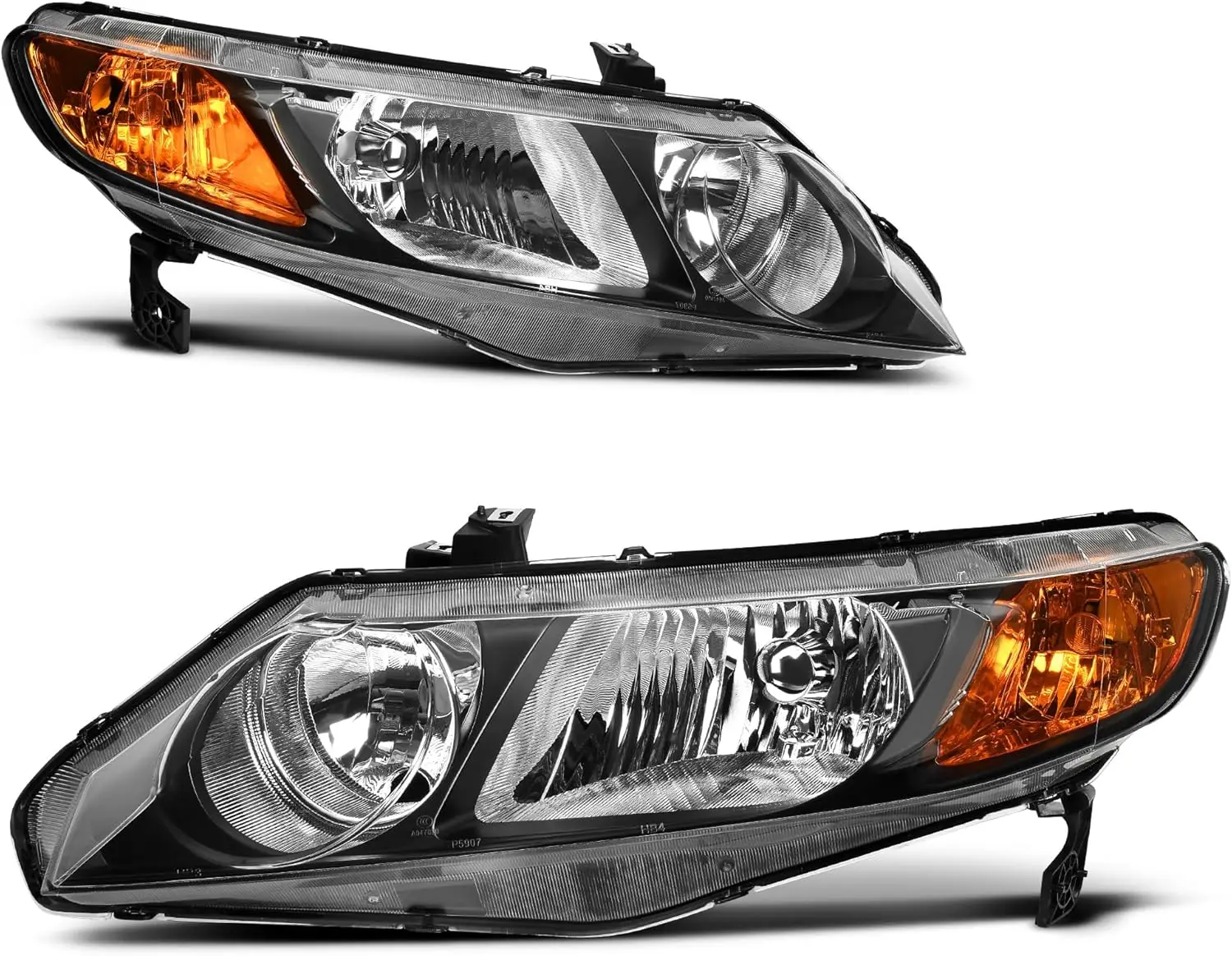 Headlight Assembly Compatible with 06 07 08 09 10 11 Civic Sedan 4-Door Headlamp with Amber Park Lens Black Housing Amber Reflec