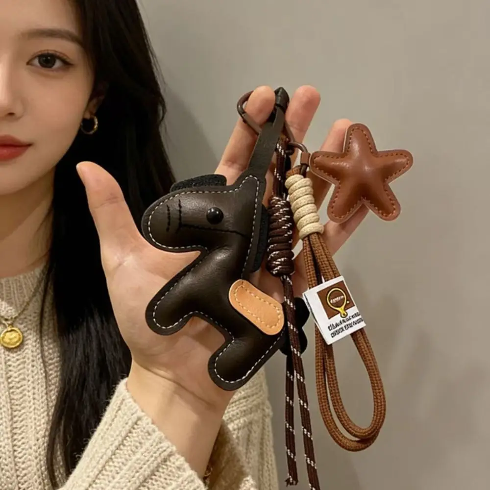Cartoon Design Leather Pony Bag Charm PU Leather Vintage Style Horse Bag Pendant Lightweight Design Braided Nylon Rope