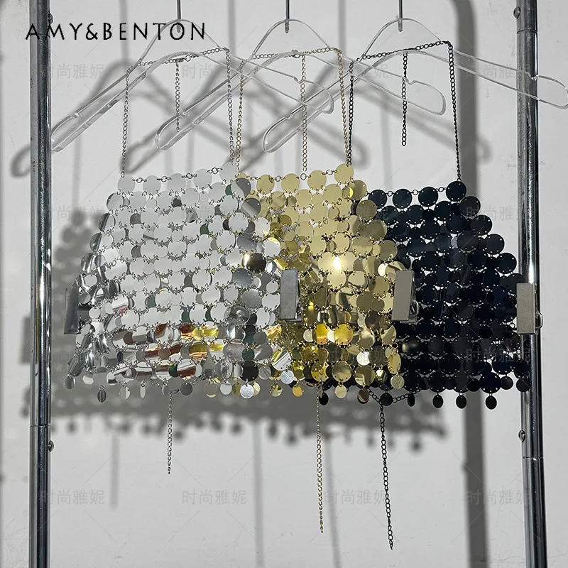 

European American Style Sexy Halter Neck Sequin Backless Vest Women's Body Chain Outerwear Chest Accessory Tube Top Camisoles