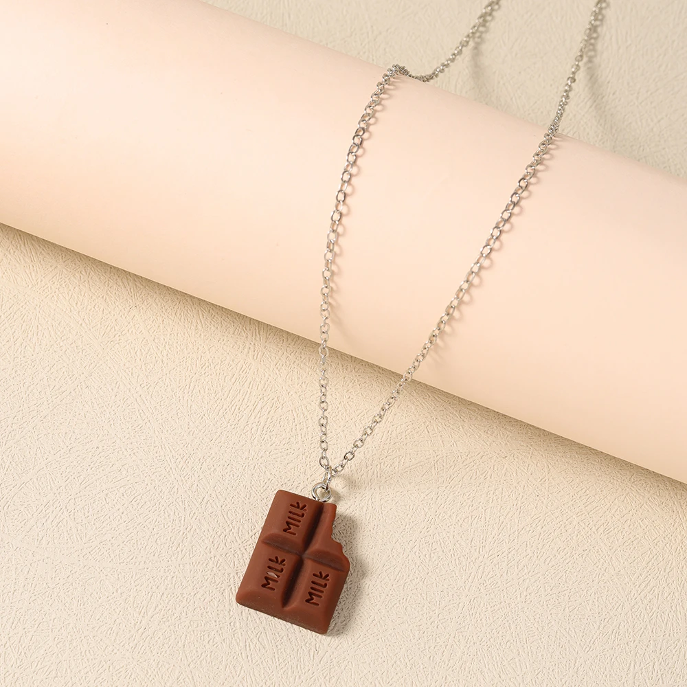 Aihua Neue süße Schokoladen-Halskette für Frauen und Mädchen, handgefertigt, modische Simulation von Lebensmitteln, Schokoladen-Halskette, trendiger Schmuck, Geschenke – Detail 5