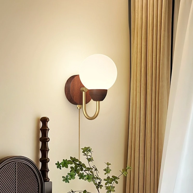 Middle Ages Retro Wall Lamp Minimalist Acrylic Ball LED Sconces Bedroom Bedside Living Room Study Corridor Eye Protection Lights