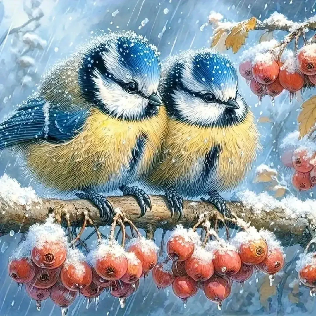 DIY Oil Painting By Numbers Kit Winter Snow Blue Tits Acrylic Paint By Numbers Diy Numbers Painting Art on Canvas By Numbers