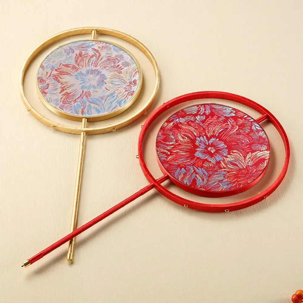 Ancient Style Bride Group Fan Handmade Flower Pattern Hand Held Fan Round Embroidered Xiuhe Clothes Fan For Chinese Wedding