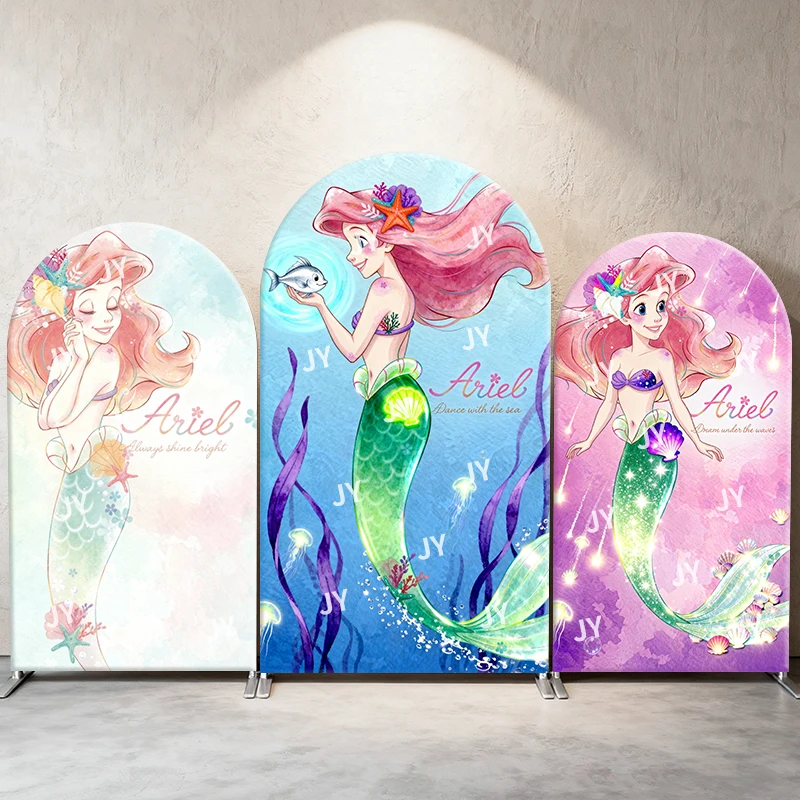 

Watercolor Ariel Little Mermaid Arch Backdrop Cover Ocean Theme Decor Photo Booth Prop for Girls' Birthday Party Decoration