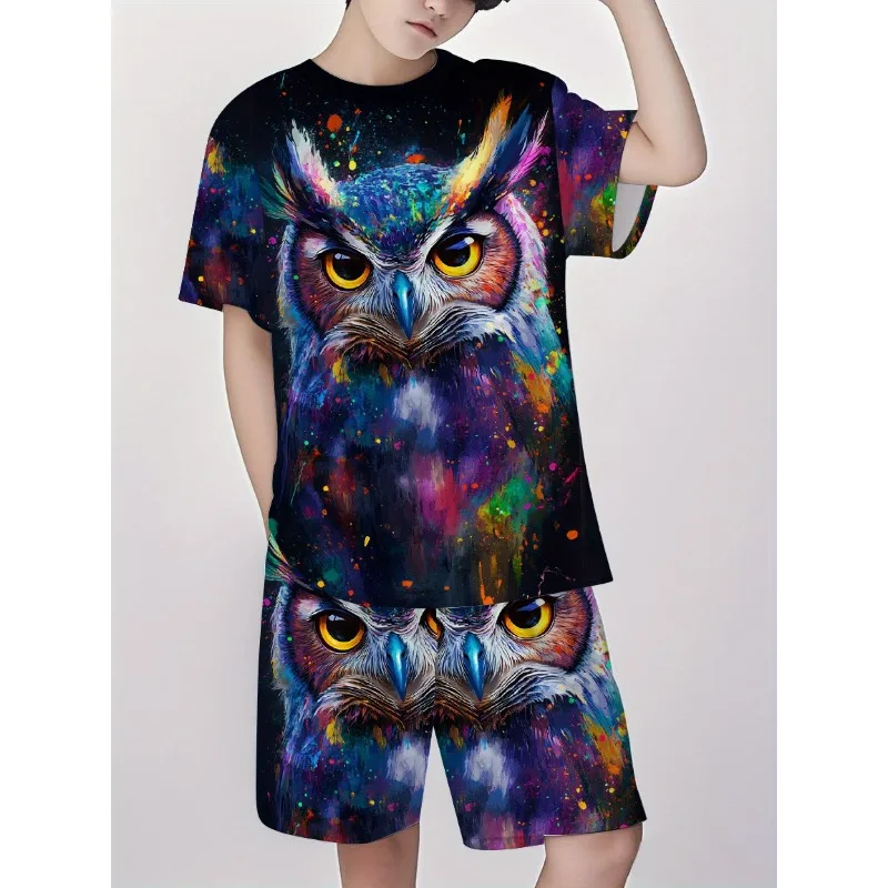 2025 3D Printed Men's Daily Casual Sports Street Summer Round Neck Short Sleeved T-shirt Shorts Set Personality