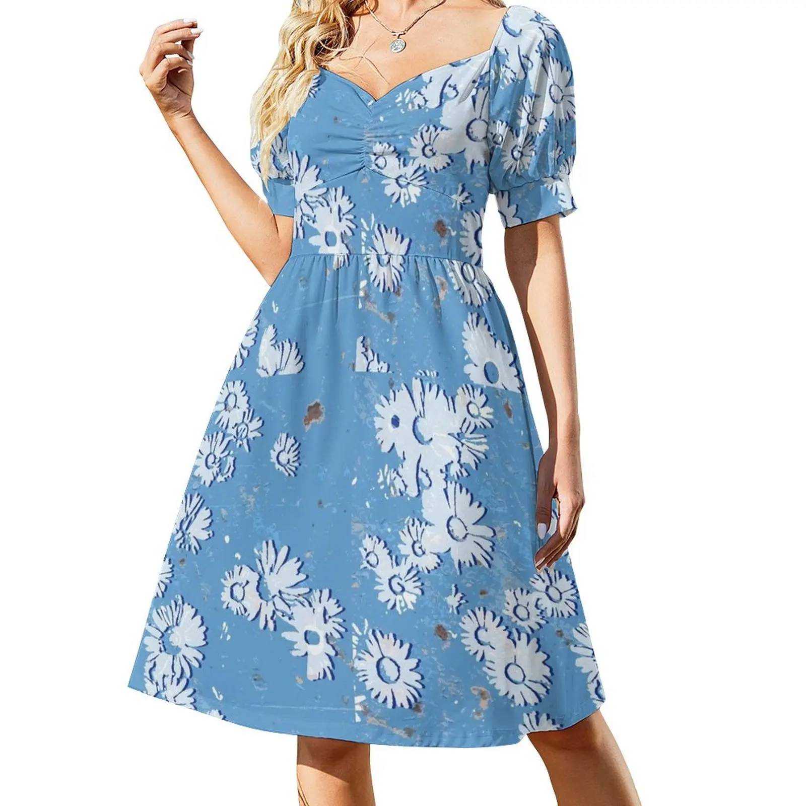 

Daisies (white & blue) Short-Sleeved Dress dress party evening elegant luxury celebrity ceremony dresses