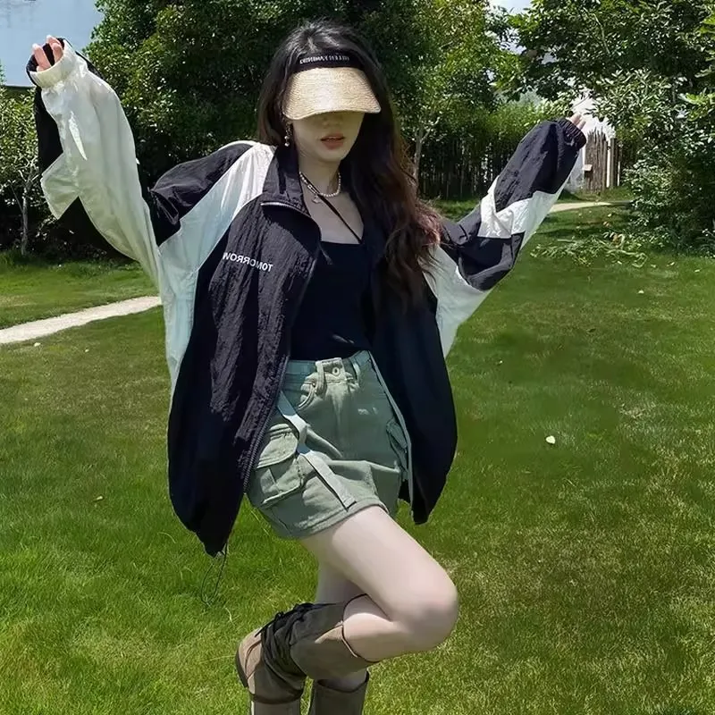 سترة خفيفة الوزن للصيف مقاس كبير تصل إلى 300 رطل، أزياء عصرية بأكمام طويلة للحماية من الشمس للرجال والنساء، جاكيت بألوان متباينة #3