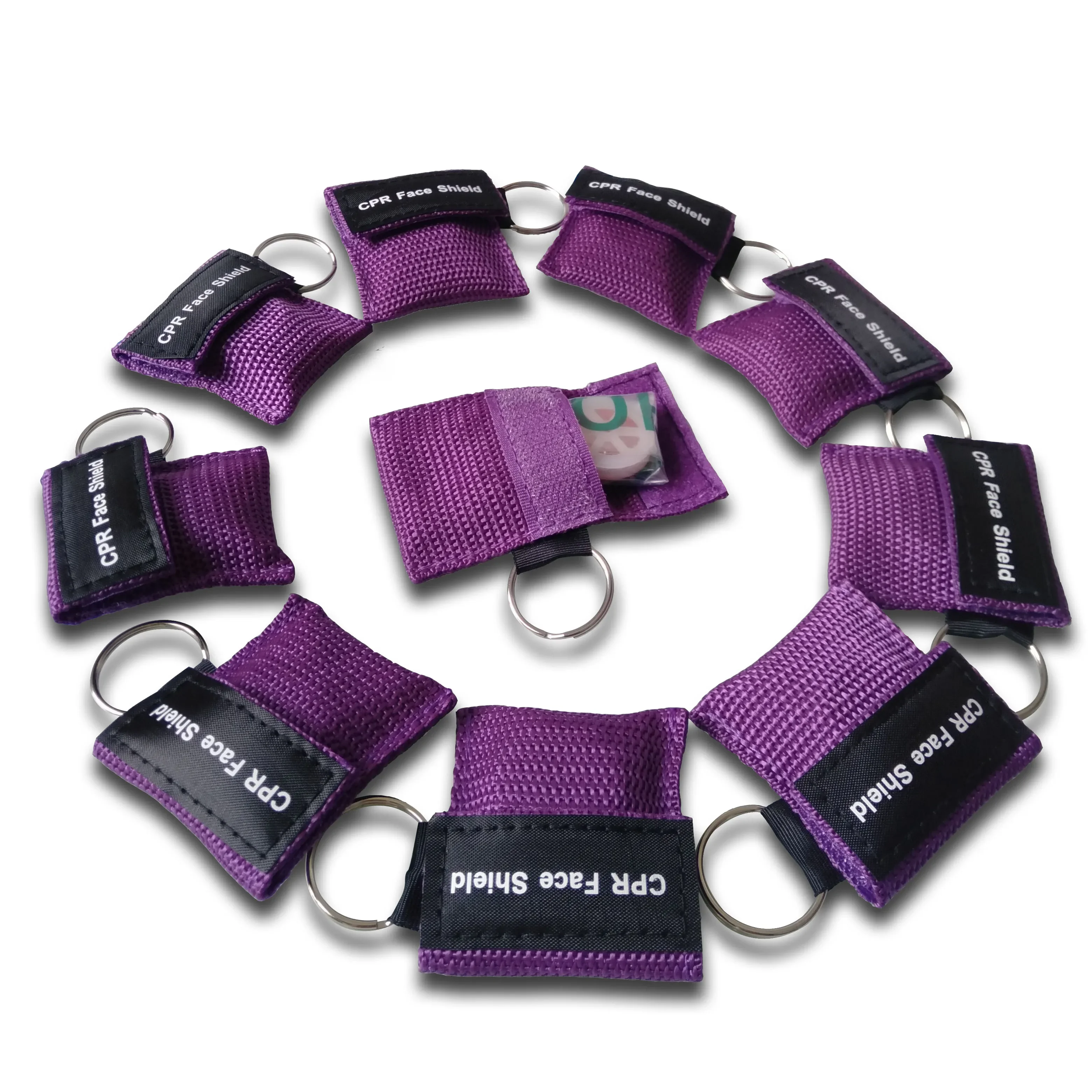 100pcs Outdoor Portable CPR Mask First Aid face sheld Check Valve Mini CPR Kit Keychain Dark purple