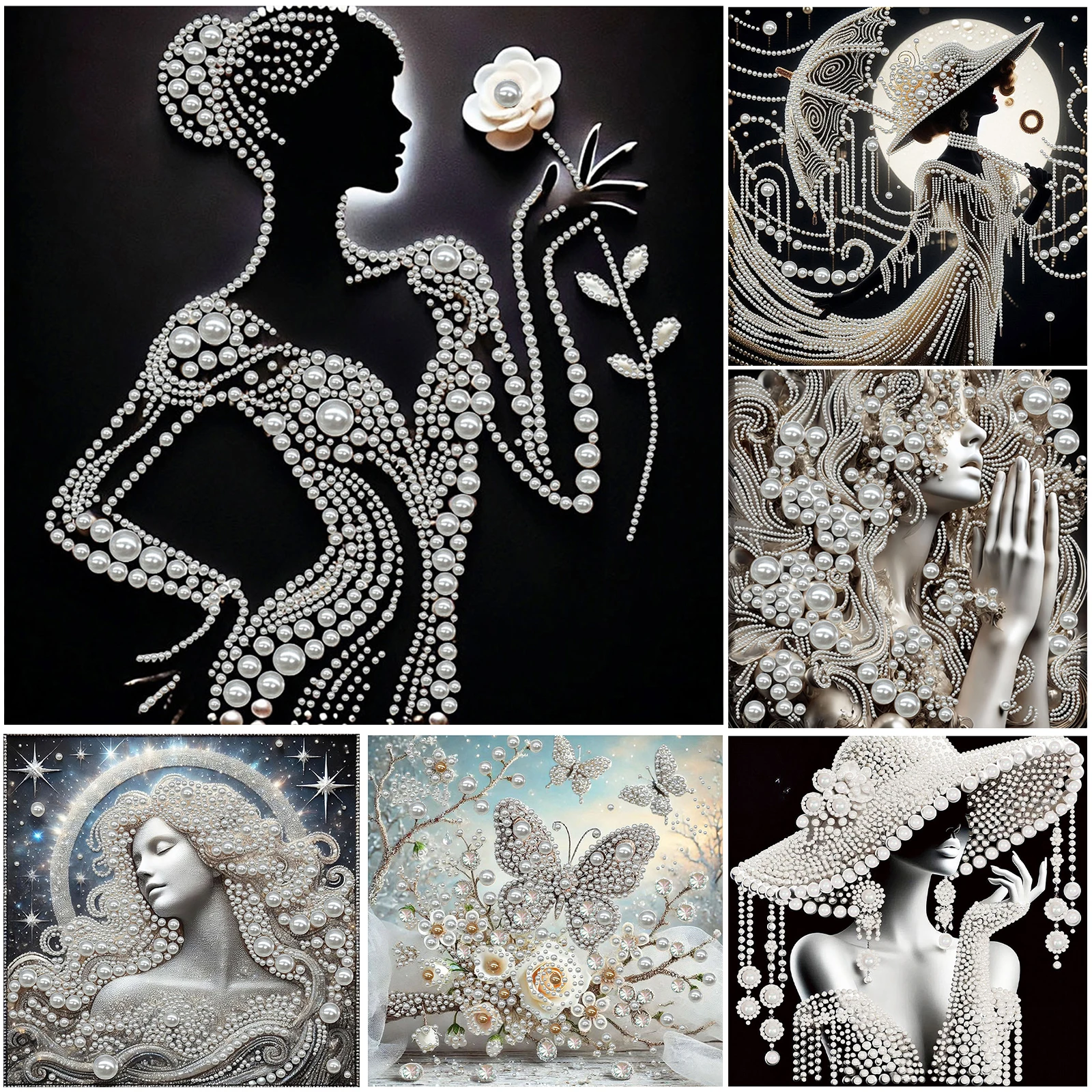 DIY Ladies Pearl Painting Art Kits for Adults/Beginners Gift Home Decor Pearl Art Painting 30x30cm With Frame