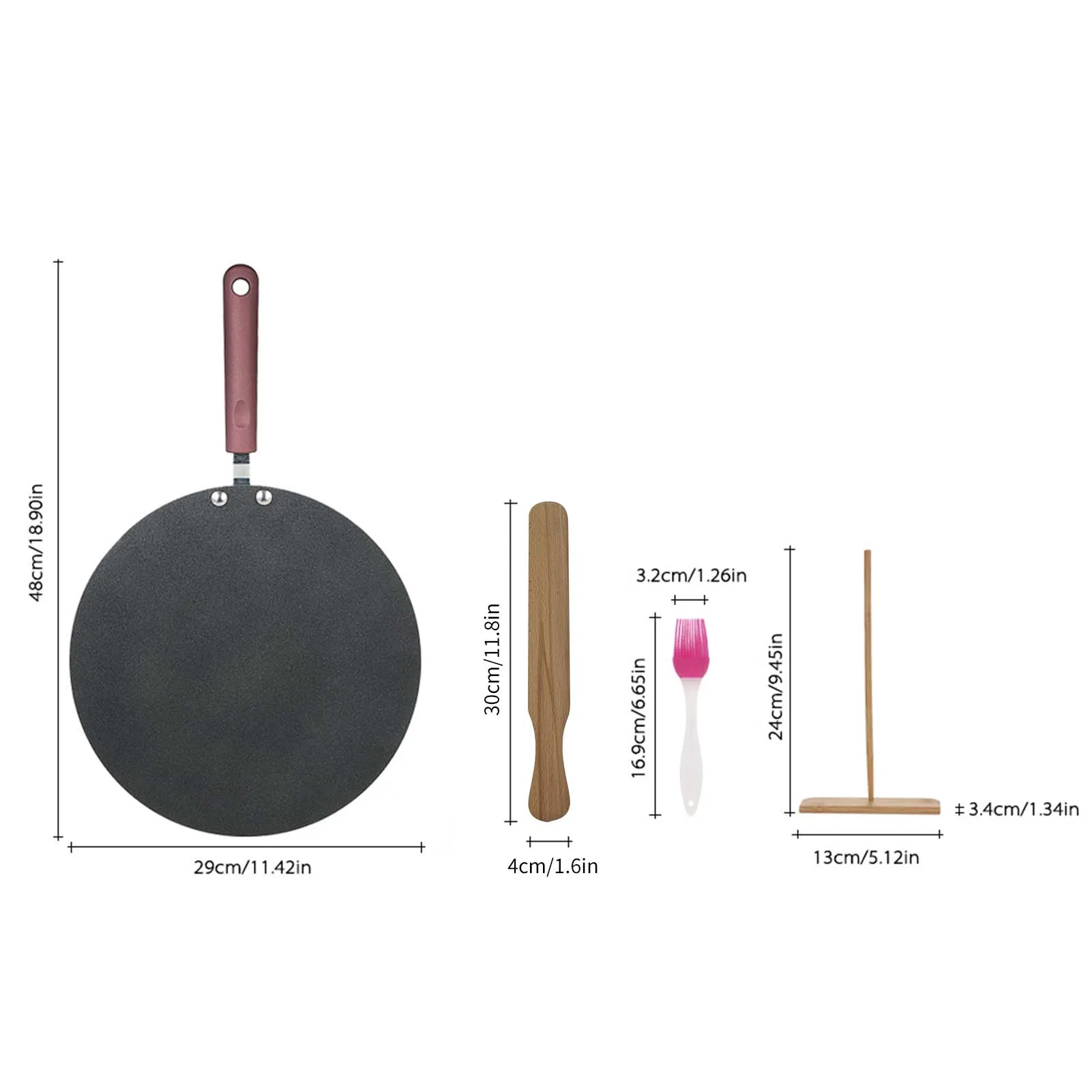 Pancake Pan Aluminum Alloy Crepe Maker Flat Pan Griddle Pan with Spreader & Spatula Crepe Maker Griddle Flat Pan