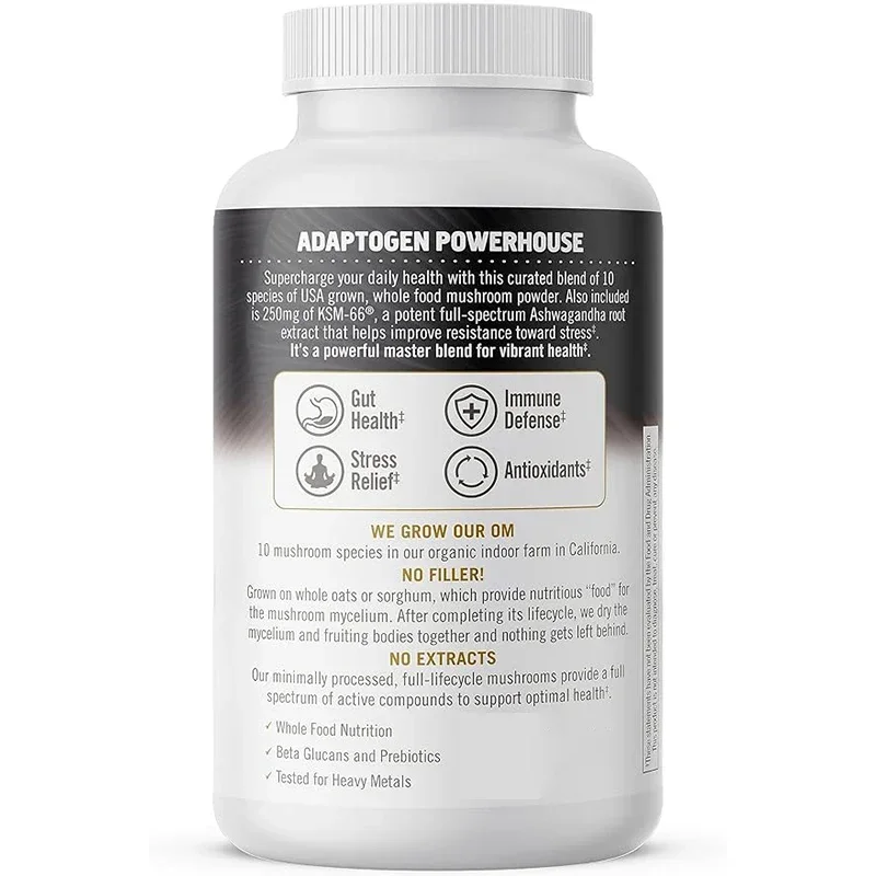 Master mixed mushroom capsule supplement, 10 mushroom complexes, promote immune health, vitality, and relieve stress