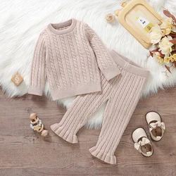 Baby Clothes Sets Knitted Kid Pullover+Trousers 2PC Infant Gril Boy Sweater Long Sleeve Tops +Pants Fashion Ruffles Warm Autumn