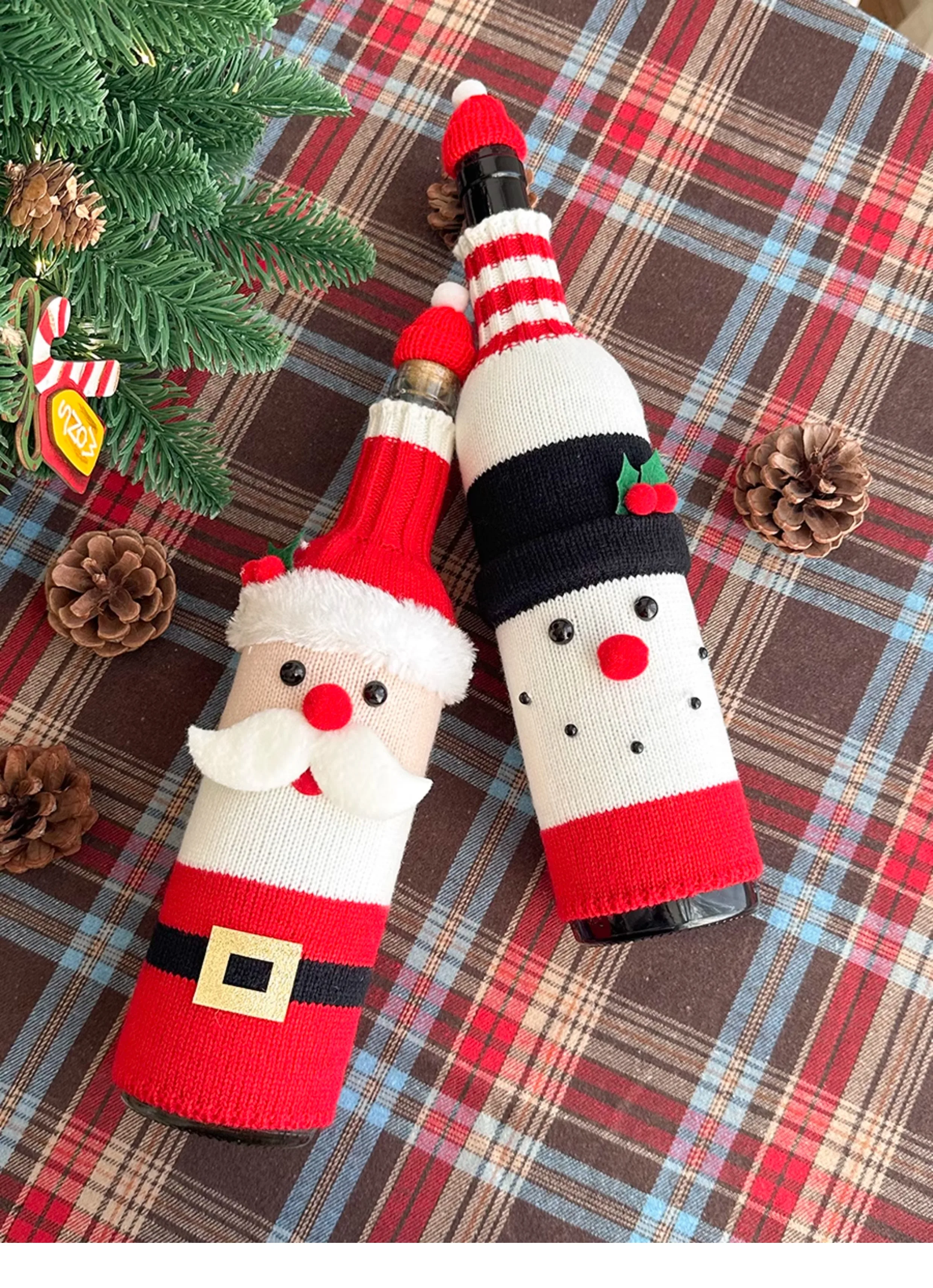 Dekorasi Natal Sarung Botol Anggur Rajut Sarung Botol Sampanye Wol Sarung Botol Anggur Santa Claus Tas Botol Anggur