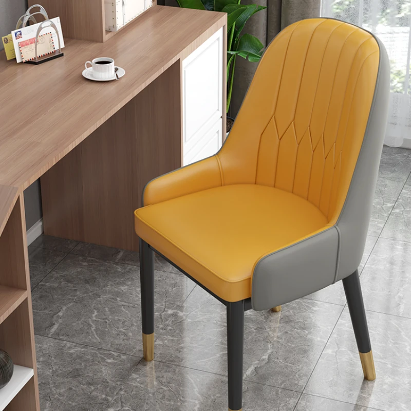 Nordic Dining Chair Solid Wood Leather Armchair Restaurant Backrest Stool Home Furniture Soft Makeup Vanity Chair Home Furniture