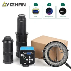 Industry Video Microscope Camera Set 4MP VGA HD 30FPS With 180/130-x C Interface Zoom Lens And LED Light For Phone Chip Repair