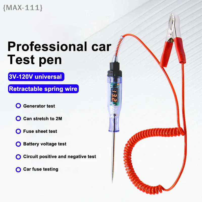 【F2-MAX111】5V-120V DC Digital Display Car Voltage Tester Pen - Electric Probe Diagnostic Tool for 2V 12V 24V 48V Circuit Testing