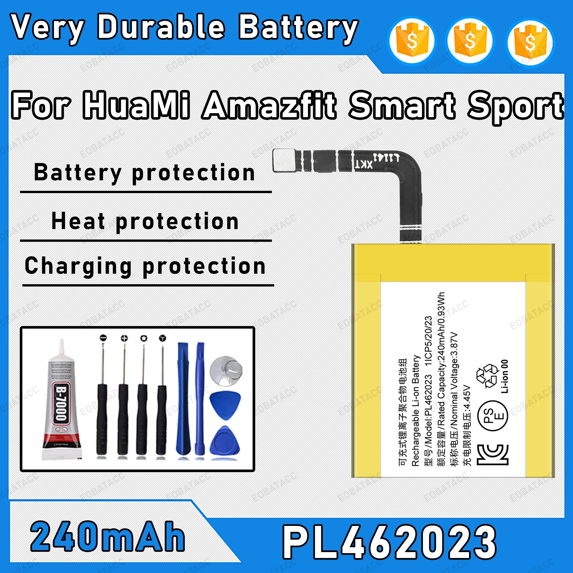 

Аккумулятор PL462023 240 мАч, 100% новый, для HuaMi Amazfit Smart Sport, сменный аккумулятор + бесплатные инструменты