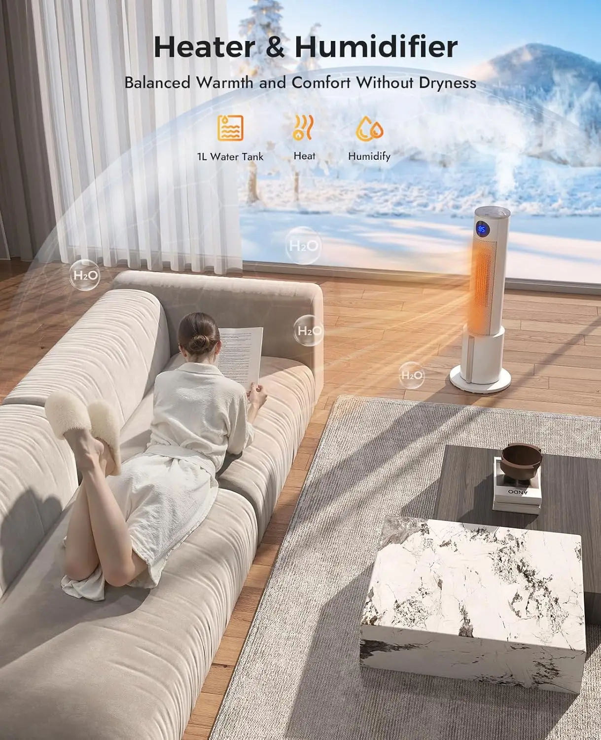 سخان مساحة محمول مع مرطب، وجهاز تحكم عن بعد، و3 أوضاع للحرارة، ومؤقت وميزات أمان