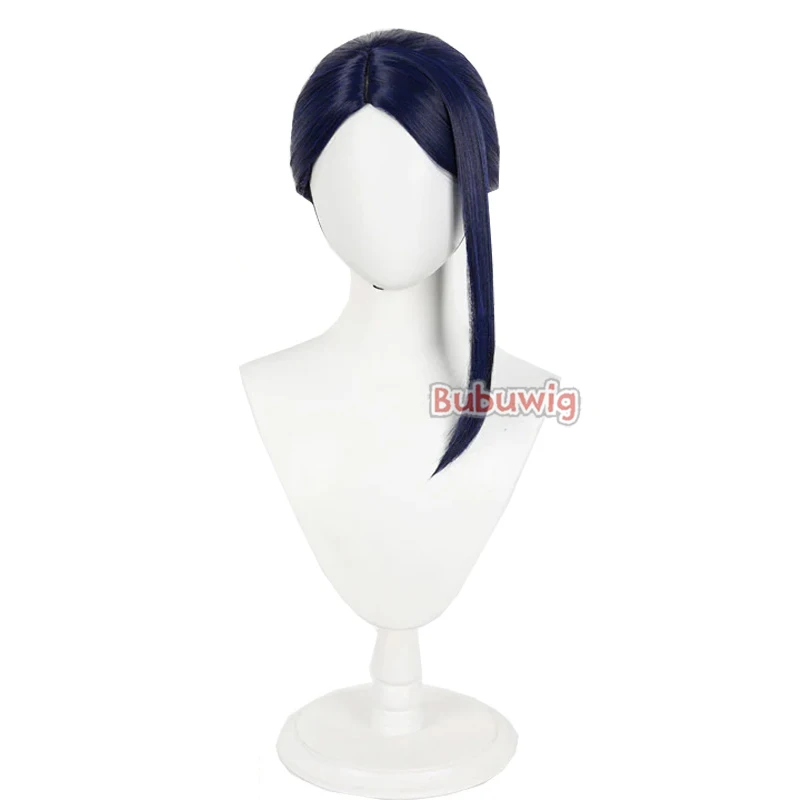 Bubuwig Synthetic Hair Arcane Caitlyn Cosplay Wigs LOL Season Arcane Caitlyn 2 50cm Long Straight Dark Blue Wig Heat Resistant