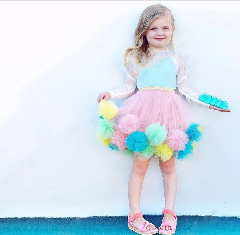 

Candy Colorful Balls Little Girl Skirt Party Birthday Photography Girl Skirts Tulle Elastic Waitband Short Pink Tutu Skirt Lush