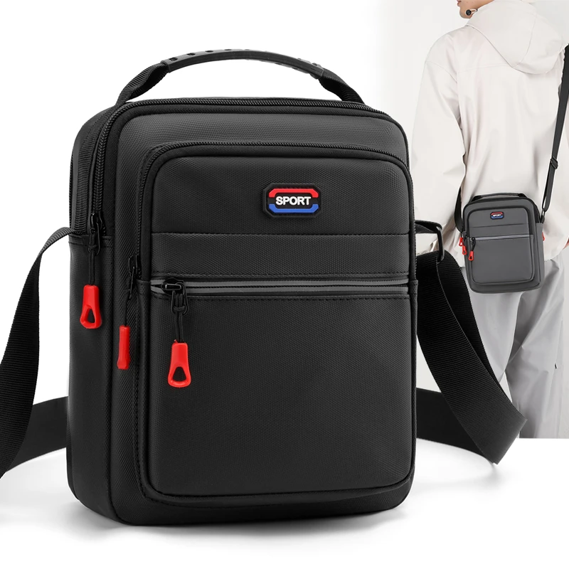 

Men's leisure messenger bag, large capacity, multi compartment adjustable strap, zipper type, durable black daily shoulder bag,