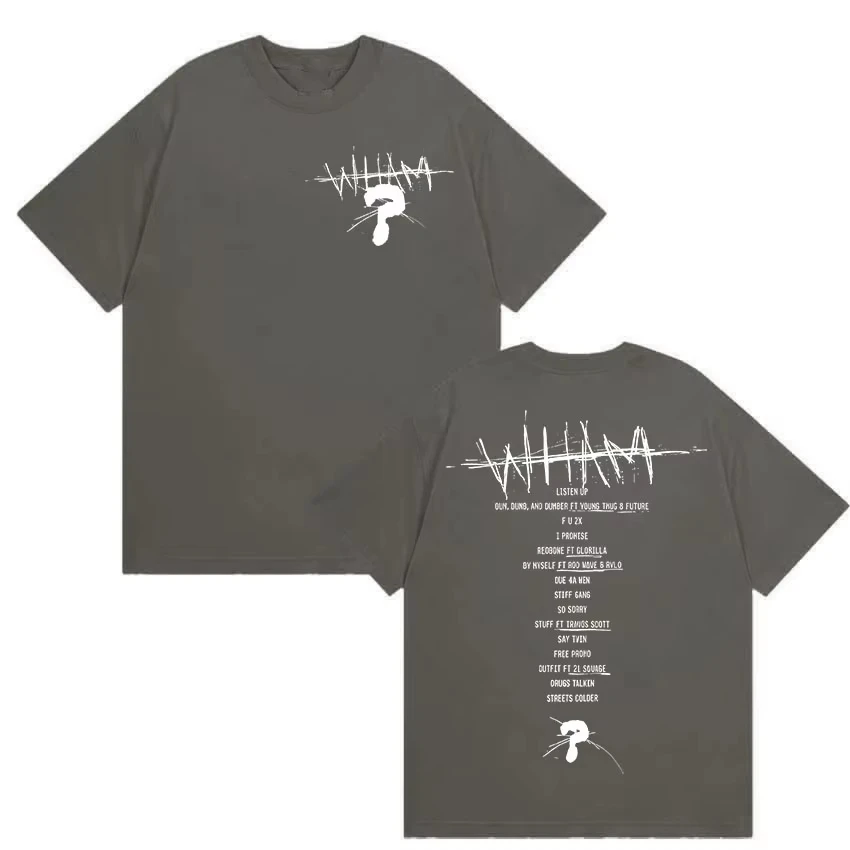 مغني الراب ليل بيبي وام جولة حول العالم 2025 طباعة تي شيرت الرجال النساء عالية الجودة موضة القطن تي شيرت ريترو الهيب هوب المتضخم التي شيرت